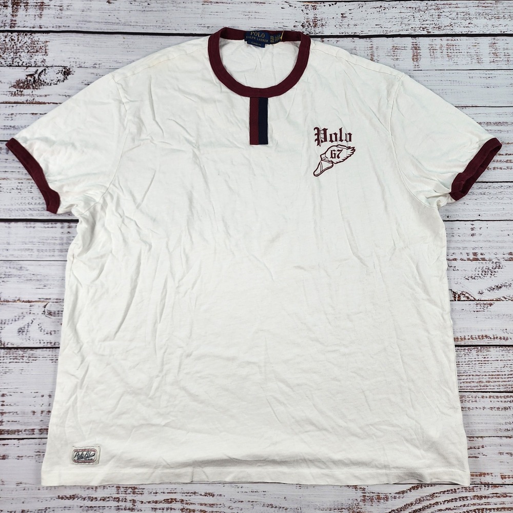 Polo Ralph Lauren Henley Shirt Mens XXL Classic Fit White P.Wing Slub Jersey Tee
